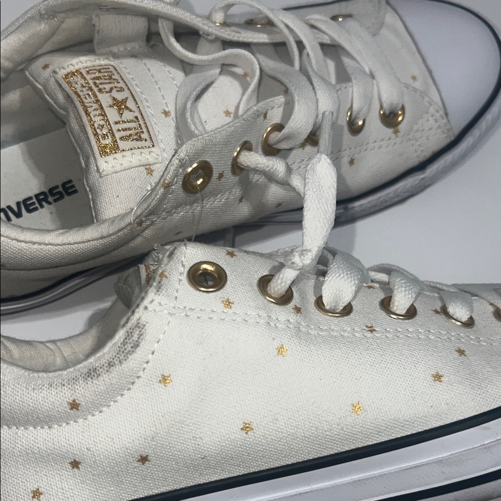 Converse Kids White and Gold Star Sneakers - Picture 4 of 9